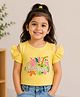 Sportking Cotton Blend Knit Cold Shoulder Half Sleeves Summer Text Printed Top -  Yellow