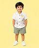 CANDY HOUSE Cotton Linen Woven Half Sleeves Tropical Theme  Embroidered Shirt & Shorts Set - Cream