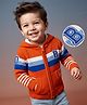 Babyhug Knit Full Sleeves Hooded Striped Sweater With Kangaroo Pockets - Red