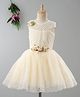 Enfance Net Knit Sleeveless Textured Party Dress with Floral Corsage - Cream