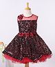 Enfance Net Woven Mesh Yoke Sequins Sleeveless Party Dress With Floral Applique -Maroon