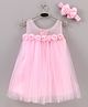 Enfance Net Woven Sleeveless Solid Party Dress With Floral Corsage & Hairband  - Pink