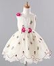 Enfance Net Woven Sleeveless Flower Applique Sequin Embellished Tutu Flared Party Dress - Cream