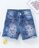 Enfance Denim Woven Washed  Knee Length Shorts With Heart Embroidery - Blue