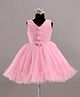 Enfance Net Knit Sleeveless Gathered Bodice With Stone Detailed Flower Applique Embellished Fit & Flare Ruffled Dress-Pink