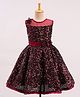 Enfance Net Knit Sleeveless Floral Applique & Sequinned Party Dress-Maroon