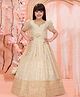 Lagorii Silk Woven Half Puffed Sleeves Sequins Embellished Threadwork Detailed & Ethnic Motifs Foil Printed Gown - Cream