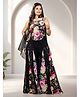 Lagorii Woven Sleeveless Floral Printed Top & Palazzo Set With Dupatta - Black