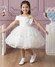 Lagorii Net Woven Sleeveless Sequins & Stone Embellished  Bow Applique Detailed Dress -White