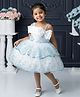 Lagorii Net Woven Sleeveless Sequins & Stone Embellished Bow Applique Detailed Dress -Blue
