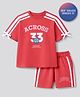 Primo Gino Knitted Half Sleeves T-Shirt & Shorts Set With Embroidery Text Print - Red