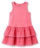 Primo Gino Cotton Elastane Knit Sleeveless Drop Waist Layered Schiffli Frock - Pink