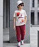OLLINGTON ST. Cotton Knit Text Printed Half Sleeve T-Shirt & Joggers Set - Multicolour & Brown
