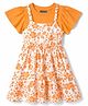 Pine Kids Cotton Knit Half Sleeves Floral Printed Frock with Inner Tee- Orange