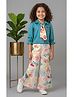 MAC WIN Satin Woven Three Fourth Sleeves Broach Applique Detailed Top & Palazzo Set - Green