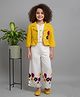 MAC WIN Cotton Blend Woven Solid Top & Pants With Three Fourth Sleeves Floral Embroidered Jacket Set - Yellow