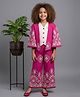 MAC WIN Cotton Crepe Woven Three Fourth Sleeves Floral Embroidered Jacket & Pant WIth Waistcoat Set - Pink