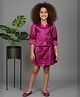 MAC WIN Satin Woven Three Fourth Sleeves Stone Embellished & Floral Applique Detailed Shirt & Pleated Skorts Set - Wine