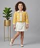 MAC WIN Woven Solid Top & Skirt Set With Full Sleeves Floral Embroidered Jacket - Yellow