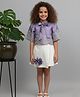 MAC WIN Organza Woven  Three Fourth Sleeves Floral  Embroidered Top & Skorts Set - Purple