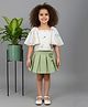MAC WIN Cottolutter Sleeves Floral Embroidered Poncho Top & Box Pleated Skirt - Green
