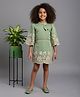 MAC WIN Silk Woven Three Fourth Sleeves Floral Embroidered & Applique Dertailed Dress - Olive Green