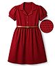 Hola Bonita Woven Half Sleeves Solid Colour Textured Dress With Belt - Red
