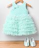 Blabber Sleeveless Pearl & Stone Embellished Bow Applique & Ruffle Detailed Knee Length Dress With Booties - Sea Green