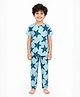 Anthrilo 100% Pure Cotton Knit Half Sleeves Stars Printed Coordinating Tee & Pajama Night Suit - Blue