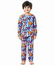 Anthrilo 100% Pure Cotton Knit Full Sleeves Blobs Printed Coordinating Tee & Pajama Night Suit - Blue