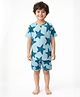 Anthrilo 100% Pure Cotton Knit Half Sleeves Star Printed Coordinating Tee & Shorts Night Suit - Blue
