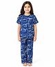 Anthrilo 100% Pure Cotton Knit Half Sleeves Bow Printed Coordinating Tee & Pajama Night Suit - Blue