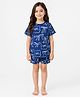 Anthrilo 100% Pure Cotton Knit Half Sleeves Bow Printed Coordinating Tee & Shorts Night Suit - Blue