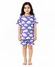 Anthrilo 100% Pure Cotton Knit Half Sleeves Clouds & Stars Printed Coordinating Tee & Shorts Night Suit - Purple