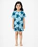 Anthrilo 100% Pure Cotton Knit Half Sleeves Star Printed Coordinating Tee & Shorts Night Suit - Blue