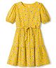 Pine Kids Rayon Woven Half  Puffed Sleeves Floral Printed Tiered Dress with Belt  - Yellow