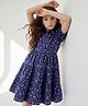 Pine Kids Woven Half Sleeves Tiered Frock with Floral Print - Navy Blue