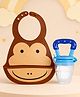 The Cheeky Kidzz Baby Soft Silicone Feeding Bib Adjustable Waterproof Easy Clean Monkey Face Apron With Soother Fruit Feeder Nibbler Teether BPA Free
