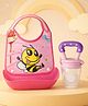 The Cheeky Kidzz Baby Soft Silicone Feeding Food Catcher Bib Velcro Closure With  Fruit Feeder Nibbler Teether BPA Free (PINK)