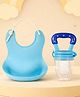 The Cheeky Kidzz Baby Soft Silicone Feeding Plain Colour Bib Apron Beads Adjustable Closure With Fruit Feeder Soother Nibbler Teether BPA Free(BLUE)