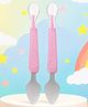 Tinny Tots Pack of 2 Baby Double Head Bendable Silicone Spoon With Other Side Stainless Steel Scraping Mud Feeding Spoon BPA Free (PINK)