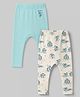 Babyoye 100% Cotton Interlock Knit With Eco Jiva Finish Full Length Dino Printed Diaper Leggings Pack Of 2 - Light Blue & OffWhite