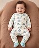 Babyoye 100% Cotton Interlock Knit Fulll Sleeves Dinosaur Printed Sleep Suit with Ecojiva Finish - Cream