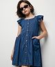 Pine Kids Cotton Woven Half Sleeves Frock With Side Pockets - Navy Blue