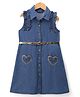 Pine Kids Cotton Woven Sleeveless Shirt Dress & Belt with Hearts Print - Navy Blue