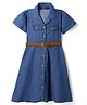 Pine Kids Denim Shirt Style Frock and Belt with Half Sleeves - Navy Blue