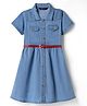 Pine Kids Cotton Woven Half Sleeves Solid Colour Shirt Dress with Belt - Light Blue