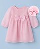 Kookie Kids Woven Full Sleeves Party Dress With Bow Applique - Pink