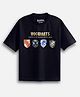Nap Chief Cotton Blend Knit Warner Bros Featuring Half Sleeves Harry Potter Hogwarts Text Printed Tee - Black