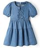Pine Kids Cotton Woven Dress with Half Sleeves and Bow Detailing - Navy Blue